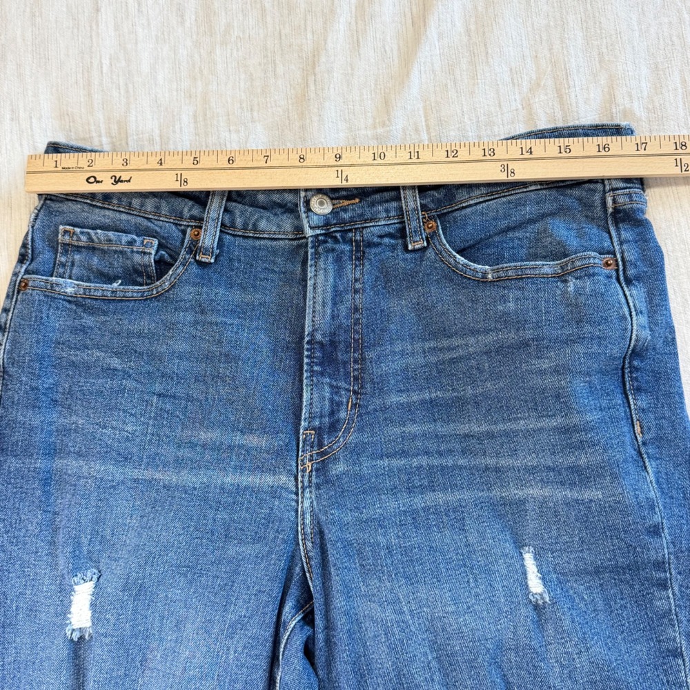 Old Navy Women's 12 Blue OG Straight High Rise Distressed Raw Hem Jeans - Picture 9 of 14